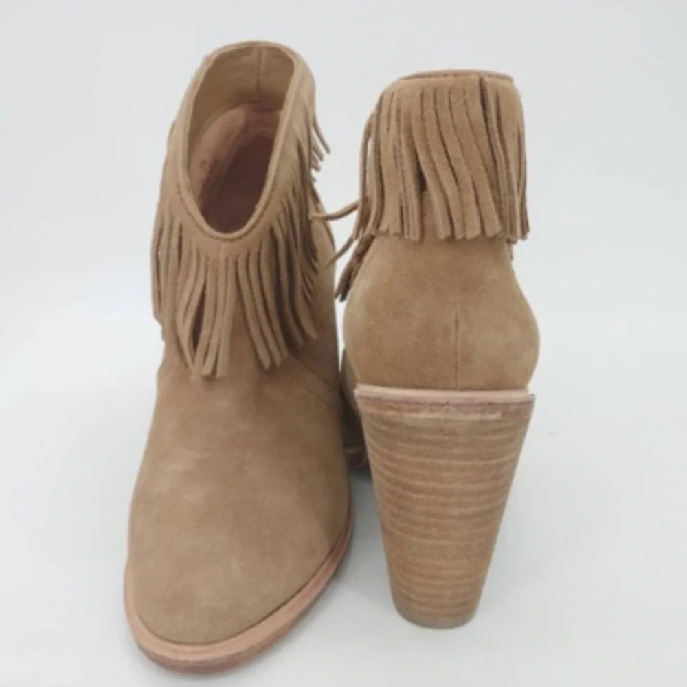 Joie Shoes Womens Loren Ankle Boots Brown Leather Fringes EUR 35.5